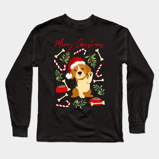 Merry Christmas cute dog Seasons Greetings Tis The Season To Be Jolly Cutest puppy Long Sleeve T-Shirt by BoogieCreates